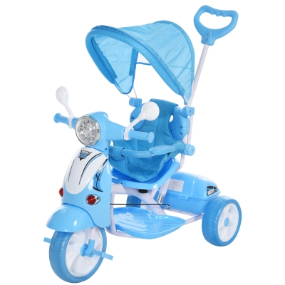 HOMCOM Triciclo para crianças acima de 3 anos, dobrável com luz e música 102x48x96 cm Azul
