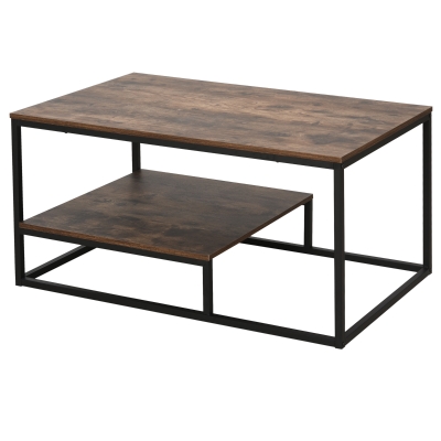 HOMCOM Mesa de Centro Industrial Mesa de Café Desenho Retrô com Prateleira Inferior Base de Metal 100x60x50cm Madeira
