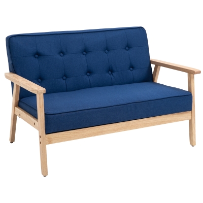 HOMCOM Sofá de 2 Lugares com Encosto e Almofadas Acolchoados Pés de Madeira Antiderrapantes para Sala de estar Dormitório Oficina 114x61x71 cm Azul