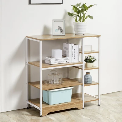 HOMCOM Estante Multiuso com 7 Prateleiras de Armazenamento para Utensílios Livros Plantas 90x40x95cm Madeira Natural