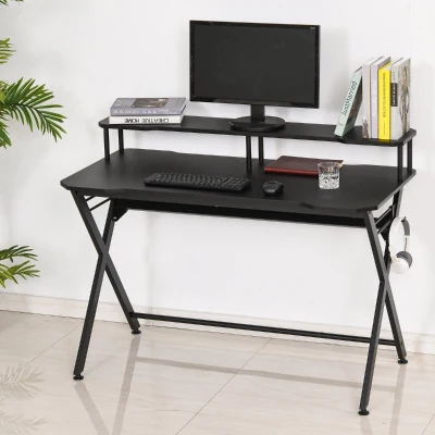 HOMCOM Mesa gaming para jogos secretária com suporte para monitor e fones de ouvido 140x60x90 cm Preto