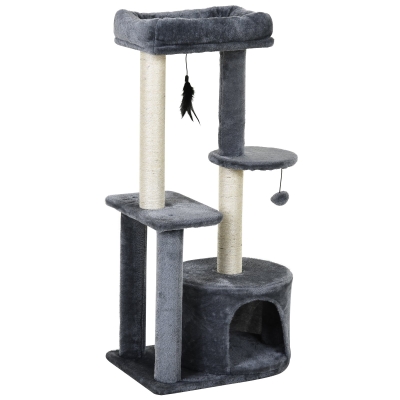 PawHut Árvore de gato de vários níveis Raspador com 1 quarto e 2 plataformas cinza
