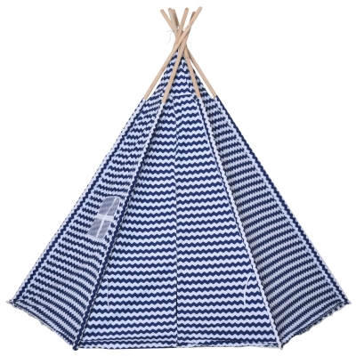HOMCOM Tenda Infantil Tipi infantil estilo indiano com janela para cobrir o piso e 2 almofadas Bolsa de transporte 200x200x170 cm Azul