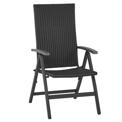 Outsunny Cadeira Dobrável de vime com 5 Posições Reclinável de Alumínio para Varanda Jardim Terraço Carga 160 kg 59x68x107 cm Preto