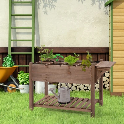 Outsunny Horta Vertical com Prateleira Horta Elevada de Madeira Maciça para Cultivo de Flores Verduras Ervas 123x54x74cm Marrom