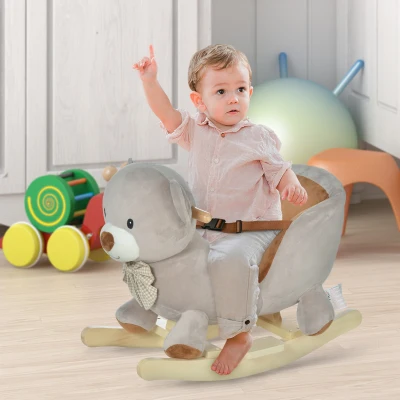 HOMCOM Cavalo de balanço com forma de urso para bebê acima de 18 meses com som 60x33x50