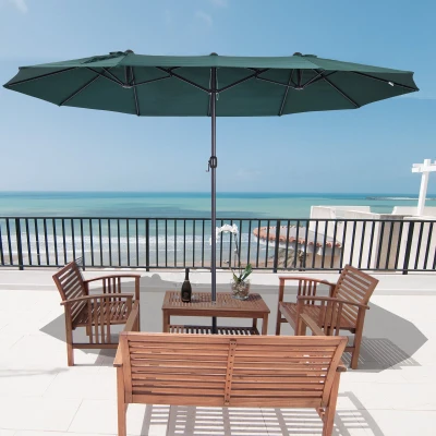 Outsunny Chapéu de Sol Duplo 4,55x2,68x2,38 m  Chapéu de Sol de Jardim com Manivela Manual Resistente à Água e com Proteção Solar UV para Terraço Pátio Verde