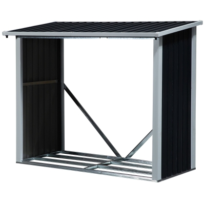 Outsunny Abrigo para Lenha de Aço Galvanizado Abrigo de Armazenamento de Lenhas com Teto Inclinado para Jardim Terraço Exterior 182 x 89 x 136/148cm Cinza