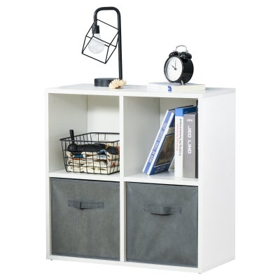 HOMCOM Estante para Livros de 4 Cubos Estante Modular com 2 Cestos Removíveis de TNT para Escritório Estúdio Dormitório 61,5x30x61,5cm Branco e Cinza