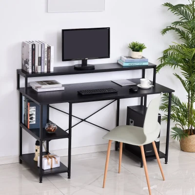 HOMCOM Mesa para Computador com Prateleiras Pés Ajustáveis ​​Moldura de Metal 140x60x93 cm
