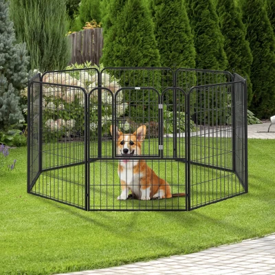 PawHut Parque para animais de estimação com 8 Varas Dobrável com Porta e Dupla Trava 79x100cm Preto