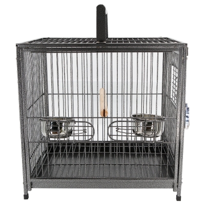 PawHut Gaiola de pássaro metálica espaçosa para papagaios interiores ou exteriores com 4 portas 2 alimentadores de aço inoxidável removíveis Fácil de transportar 46x36x56cm