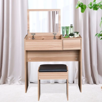 HOMCOM Toucador de Maquilhagem com Branco e Tampa Dobrável Mesa de Maquilhagem com Compartimentos e Gaveta 80x40x79cm Madeira