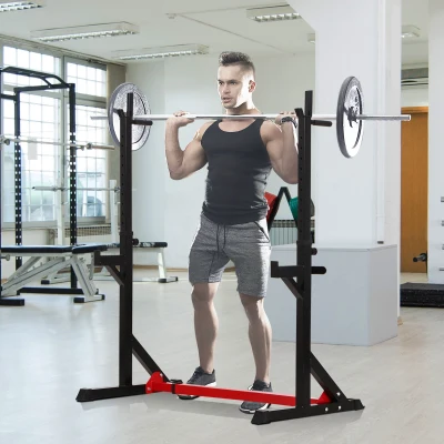 HOMCOM Suporte Ajustável para Barras de Peso Suporte Multifuncional para Exercício em Casa academia Carga 150kg Altura Ajustável 121-171cm Preto e Vermelho