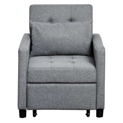 HOMCOM Sofá-cama Individual Poltrona com encosto reclinável Almofada removível Assento acolchoado e 4 rodas 69x77x84 cm Cinza