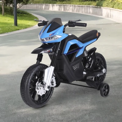 HOMCOM Mota Elétrica Infantil Motocicleta para Crianças acima de 3 anos Bateria 6V com Luzes e Música 105x52,3x62,3 cm Azul