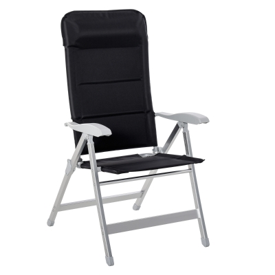 Outsunny Cadeira de jardim dobrável de alumínio com encosto alto ajustável de 7 posições e encosto de cabeça acolchoado 75x61,5x114,5 cm Preto