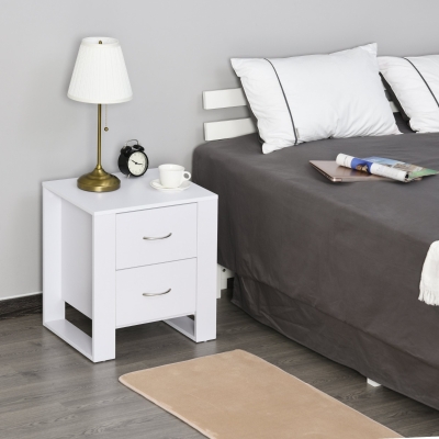 HOMCOM Mesa de Cabeceira com 2 Gavetas Pés e Base Elevada para Dormitório Mesa Lateral para Sala de Estar Estilo Moderno 48x39x54cm Branco
