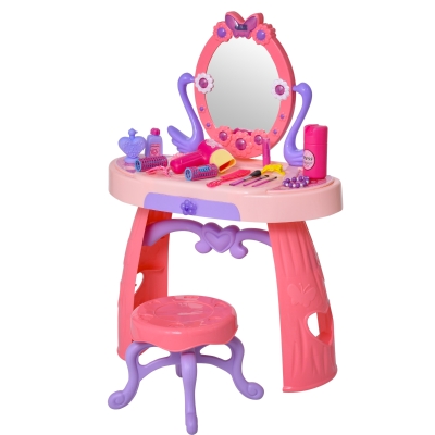 HOMCOM Penteadeira com banquinho Função de música Luzes para crianças acima de 3 anos 49,5x23,5x69,5 cm Rosa