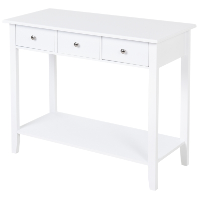 HOMCOM Mesa consola tipo aparador para corredor com 3 gavetas e 1 prateleira 90x40x75cm Branco
