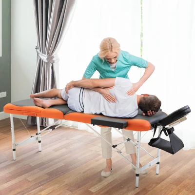 HOMCOM Marquesa de Massagem Dobrável e Portátil com Altura Ajustável e Apoio para a Cabeça 180x60x62-82 cm Laranja e Preto