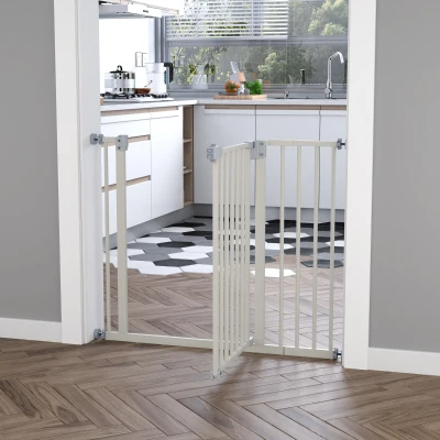 PawHut Barreira de Segurança para Animais de Estimação Cães com Extensão de 17,5 cm Sistema de Fechamento Automático 74-97,5x76,2 cm Branco