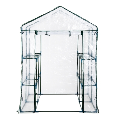 Outsunny Estufa Transparente de Jardim Estufa de Plantas de 3 Níveis com Prateleiras Estrutura de Aço 143x143x195cm Transparente e Verde