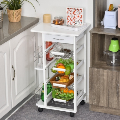 HOMCOM Carrinho de cozinha de 5 níveis com gaveta Cestas Rodas 47x37x83 Branco