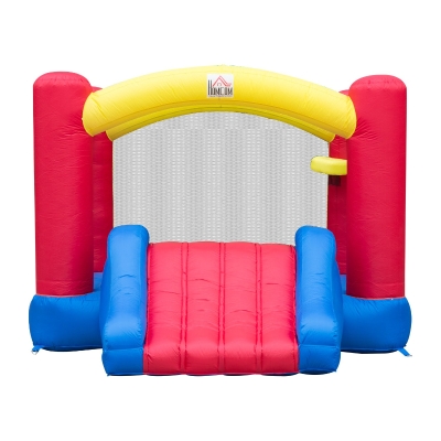 HOMCOM Castelo Insuflável com Escorrega Trampolim e Cesta de Basquetebol para Crianças acima de 3 Anos com Inflador e Bolsa de Transporte para Interior e Exterior 366x274x183cm Multicor