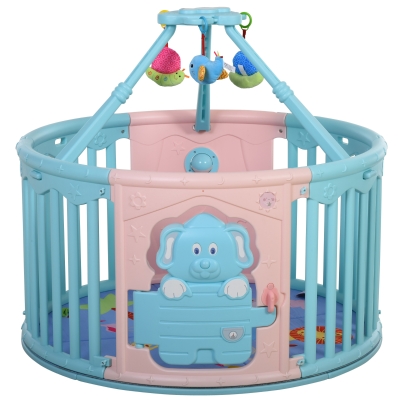 HOMCOM Parque infantil redondo para bebês Berço com Tapete Altura 65,5 cm rosa e azul