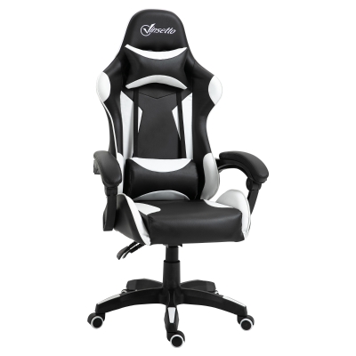 Vinsetto Cadeira de Gaming para Escritório Ergonômica Reclinável e Altura Ajustável com Encosto Alto Apoio para a Cabeça e Braços 66x66x128-138cm Branco