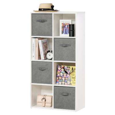 HOMCOM Estante para Livros de 8 Cubos Estante Modular com 4 Cestos Removíveis de TNT para Escritório Estúdio Dormitório 61,5x30x121,6cm Branco e Cinza