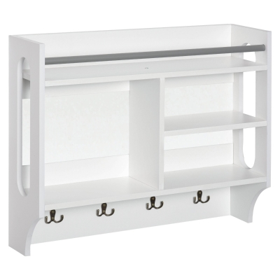 HOMCOM Estante de parede com 4 ganchos 3 compartimentos 1 prateleira e barra de metal Estilo Moderno Multiuso 73x20x60 cm Branco