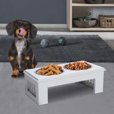 PawHut Comedouro Elevado para Cães com Suporte e 2 Tigelas Amovíveis de Aço Inoxidável Alimentador para Animais de Estimação 44x24x15 cm Branco