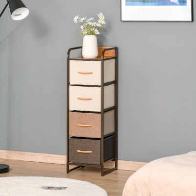 HOMCOM Cómoda de Tecido com 4 Cestos Removíveis e Dobráveis Base Elevada Móvel de Armazenamento para Dormitório Sala de Estar 31x29x99cm Multicor