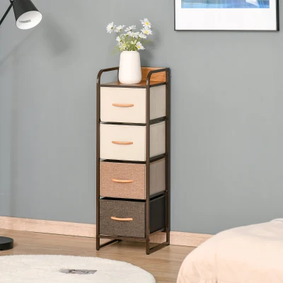 HOMCOM Cómoda de Tecido com 4 Cestos Removíveis e Dobráveis Base Elevada Móvel de Armazenamento para Dormitório Sala de Estar 31x29x99cm Multicor