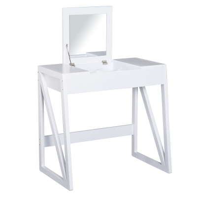 HOMCOM Toucador Mesa para Maquilhagem com Banco Espelho Tampa Dobrável 9 Compartimentos de Armazenamento Toucador Moderno 80x50x76cm Branco