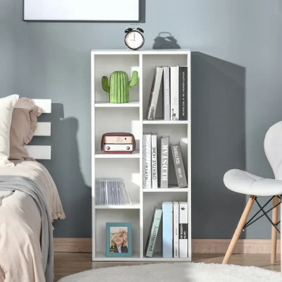 HOMCOM Estante para Livros Estante de Madeira com 7 Compartimentos de Armazenamento Plantas Arquivos para Sala de Estar Dormitório Escritório 50x24x106cm Branco