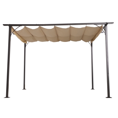 Outsunny Pérgola de Metal 3,5x3,5m para Jardim Pátio ou Terraço com Tecto Retráctil Pano Poliéster Resistente à Água e UV