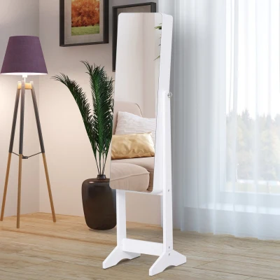 HOMCOM  Armário para Joias Luzes LED de luz Reclinável  Madeira 30x36x146cm  cor Branco