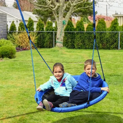 HOMCOM Baloiço para Criança tipo Ninho Baloiço Infantil Redondo acima de 3 Anos Carga Máx. 100 kg Ø100x180 cm Azul
