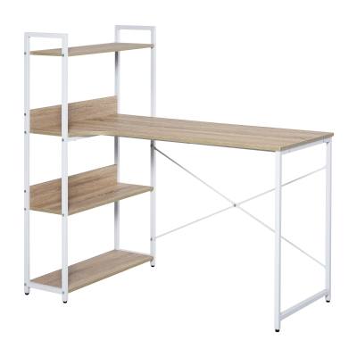 HOMCOM Secretária multifuncional estilo industrial vintage com 4 prateleiras 120x70x120 cm Carvalho branco