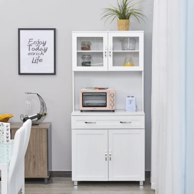 HOMCOM Armário de cozinha com prateleiras internas ajustáveis ​​e gaveta 80x48x170 cm Branco