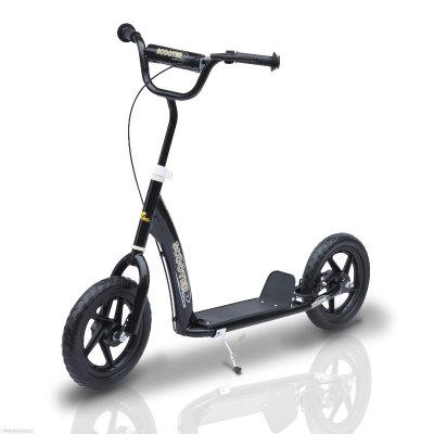 HOMCOM Trotinete com 2 Rodas de 12 Polegadas Trotinete para Crianças com Guiador Ajustável Freio e Cavalete Carga Máxima 100kg 120x52x80-88cm Preto