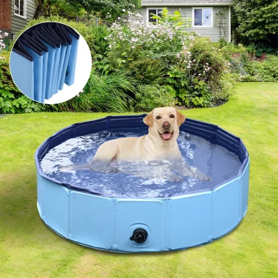 PawHut Piscina Dobrável para Cães Ø120x30 cm Banheira Portátil para Animais de Estimação PVC Antiderrapante Usos Múltiplos Interior e Exterior Azul