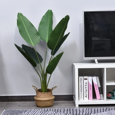 Outsunny Planta Artificial de Decoração Planta Palmeira Artificial com Vaso 7 Folhas para Exterior e Interior Ø15x120cm Verde