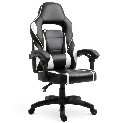 Vinsetto Cadeira gaming para escritório giratório reclinável até 135 ° com encosto alto Apoio de braço ajustável Assento acolchoado 64x69x119-129 cm Branco e Preto