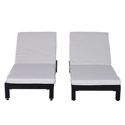 Outsunny Conjunto de 2 espreguiçadeiras vime Chaise Longue com Almofadas Acolchoadas À Prova D'Água Creme