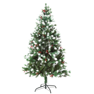HOMCOM Árvore de Natal Artificial 150cm com 41 Frutinhas 554 Ramas PE Tridente PVC Base Dobrável e Suporte Metálico Decoração de Natal para Interiores Verde