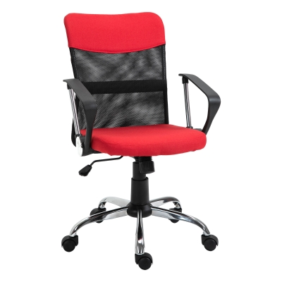 Vinsetto Cadeira ergonômica basculante e giratório para escritório com assento ajustável em altura, apoios de braço e rodas 57x57x93-103 cm Preto e vermelho